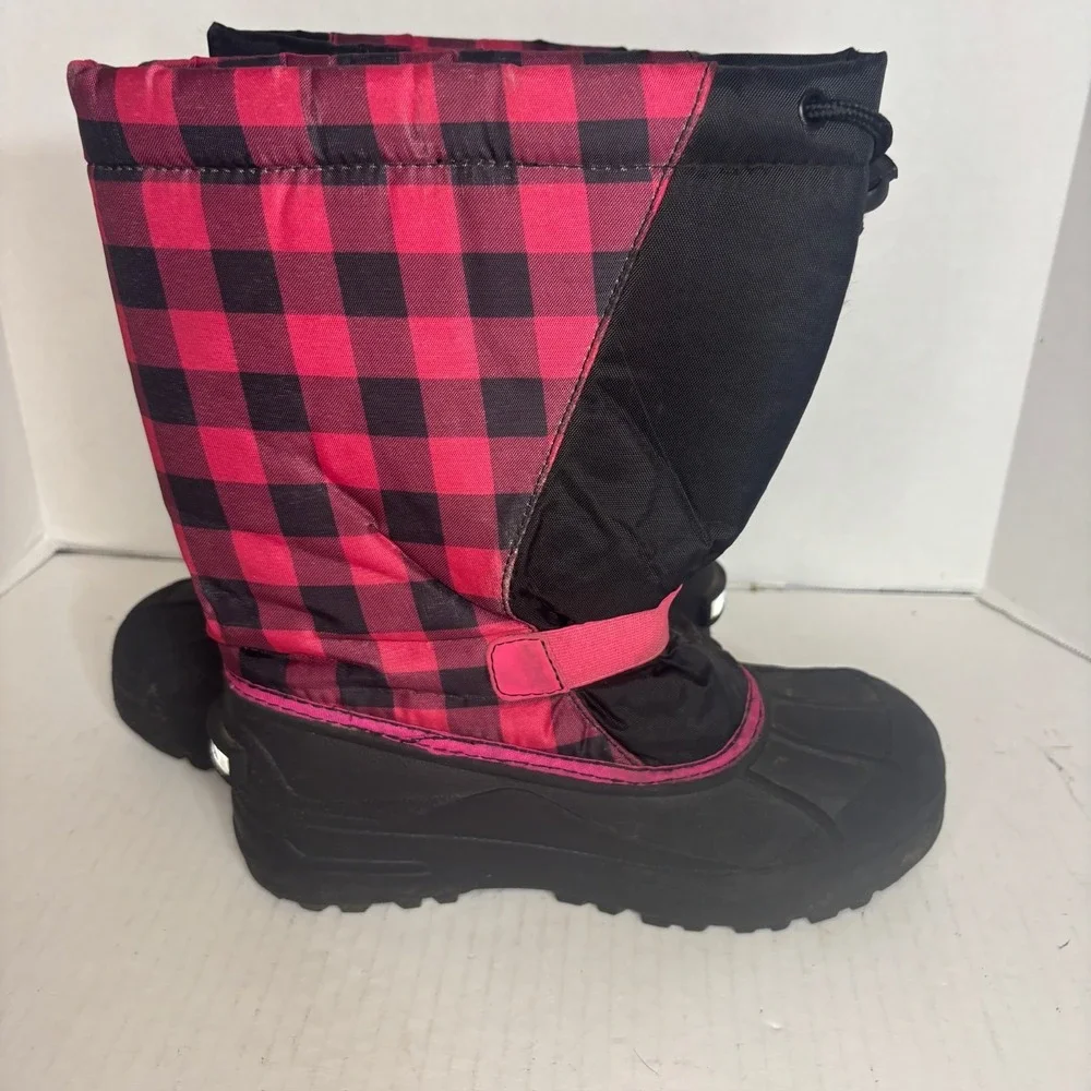 Columbia Powderbug Kids Size 5 Pink & Black Plaid Waterproof‎ Snow Boot